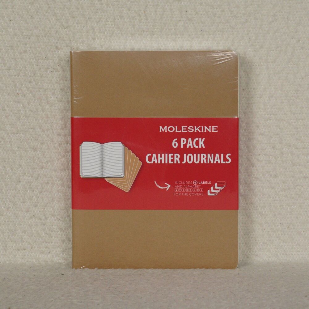 Moleskine 6-Pack Cahier Journals 120 Pages Kraft Brown Ruled Labels Flap Sealed